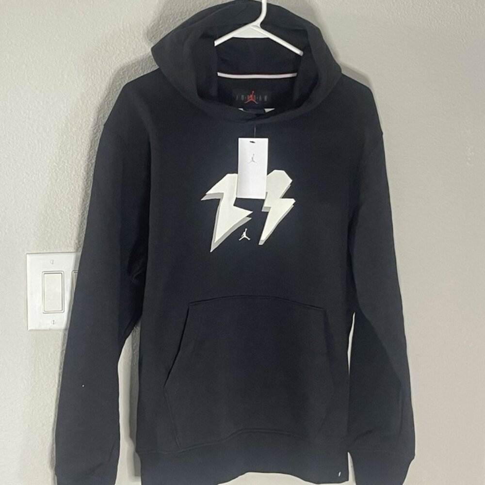Nike Air Jordan Men's Flight MVP Fleece Pullover Hoodie Sz S Black FB7021 010
